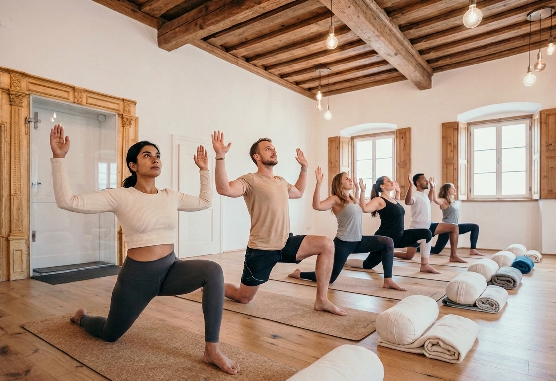 Yoga-Kurs auf Korkmatten